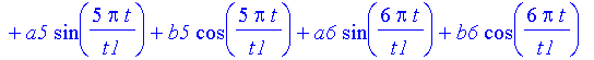 a1*sin(Pi*t/t1)+(-b5-1/2*x1-b3)*cos(Pi*t/t1)+a2*sin(2*Pi*t/t1)+(-b4-b6+1/2*x1)*cos(2*Pi*t/t1)+a3*sin(3*Pi*t/t1)+b3*cos(3*Pi*t/t1)+a4*sin(4*Pi*t/t1)+b4*cos(4*Pi*t/t1)+a5*sin(5*Pi*t/t1)+b5*cos(5*Pi*t/t1)...