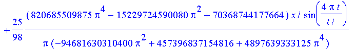 100/441*(10292984717400*Pi^6*x1-168385832681472*Pi^4*x1+659706976665600*Pi^2*x1-269652590936064*Pi^2*g*t1^2+1069824813826048*g*t1^2+16344878509575*Pi^4*g*t1^2)/Pi^3/(-15277426819200*Pi^2+926580414375*P...