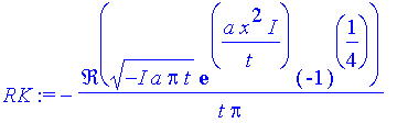 RK := -1/t/Pi*Re((-I*a*Pi*t)^(1/2)*exp(a*x^2/t*I)*(-1)^(1/4))