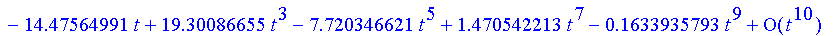 series(-14.47564991*t+19.30086655*t^3-7.720346621*t^5+1.470542213*t^7-.1633935793*t^9+O(t^10),t,10)