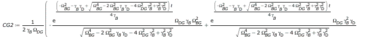 Typesetting:-mprintslash([CG2 := `+`(`/`(`*`(`/`(1, 2), `*`(`+`(`-`(`/`(`*`(exp(`+`(`/`(`*`(`/`(1, 4), `*`(`+`(`-`(`*`(`^`(Omega[BG], 2))), `-`(`*`(gamma[B], `*`(gamma[D]))), `*`(`^`(`+`(`*`(`^`(Omega...