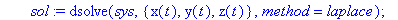newton := proc (F) global r, v, a, xx, yy, zz, rf, vf, af, sol, sys; unassign('x(t)','y(t)','z(t)','x0','vx0','y0','vy0','z0','vz0'); r := linalg:-vector([x(t), y(t), z(t)]); v := map(diff,r,t); a := m...